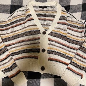 Autumn color striped cardigan cropped